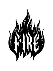 Create a minimalist T-shirt design featuring a hand-drawn sketch of flames in a dynamic, artistic style. Include the bold text 'Fire'