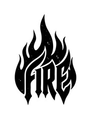 Create a minimalist T-shirt design featuring a hand-drawn sketch of flames in a dynamic, artistic style. Include the bold text 'Fire'
