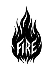 Create a minimalist T-shirt design featuring a hand-drawn sketch of flames in a dynamic, artistic style. Include the bold text 'Fire'
