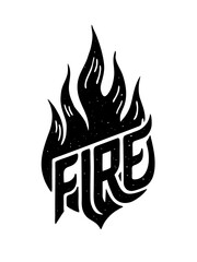 Create a minimalist T-shirt design featuring a hand-drawn sketch of flames in a dynamic, artistic style. Include the bold text 'Fire'