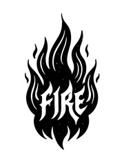 Create a minimalist T-shirt design featuring a hand-drawn sketch of flames in a dynamic, artistic style. Include the bold text 'Fire'