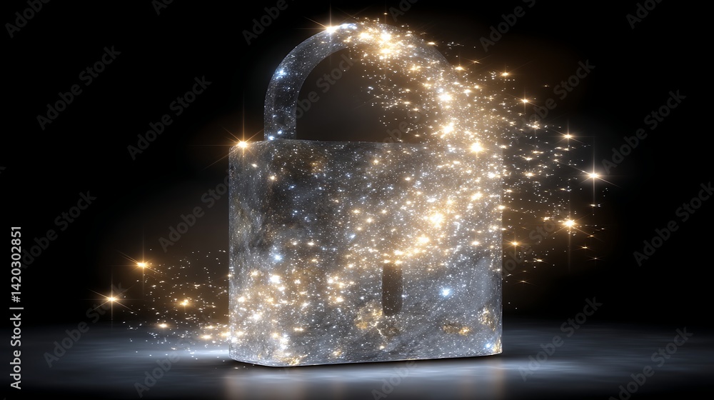 Aufkleber sparkling security cosmic lock open access unveiling galactic protection and celestial safeguard.