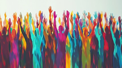 A diverse group of people stands in a line, clapping enthusiastically.