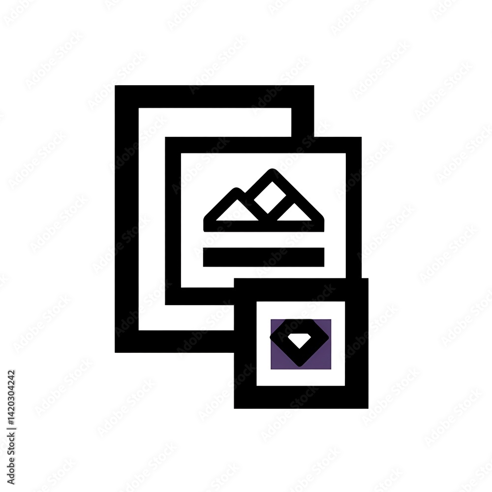 Poster stacked document icons with landscape and diamond symbols for file management system designs.