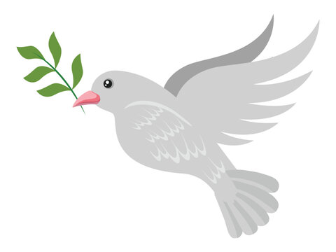 Dove carrying a green olive branch, symbolizing peace and harmony.
Simple, clean vector style