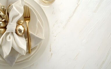 Elegant Gold Easter Table Setting Design with Napkin and Plates