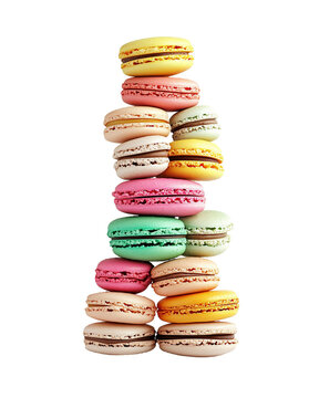 Colorful stack of assorted macaronis on a transparent background