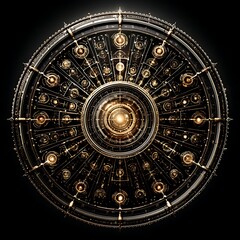 Fototapeta premium Steampunk Circular Mechanism Intricate Design Detailed Ornamental Gears Cogs Machine Golden Glimmer.