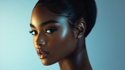 Naklejka premium Portrait of a woman with glowing skin and elegant hair
