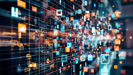 Exploring the depths of a digital data grid in a vibrant vertical time lapse display, Technology digital data grid Vertical time lapse in 9:16 ratio Smartphone and social media ready - Powered by Adobe