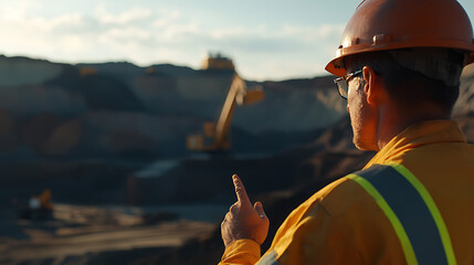 Mining supervisor directing crew operations during excavation. Featuring leadership and strategic coordination