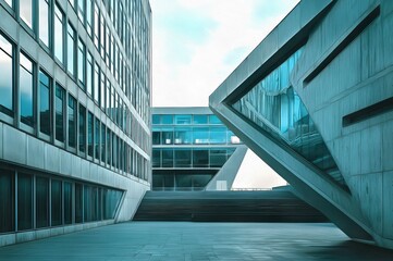 Administrative building in High-Tech style architecture in an urban environment cityscape