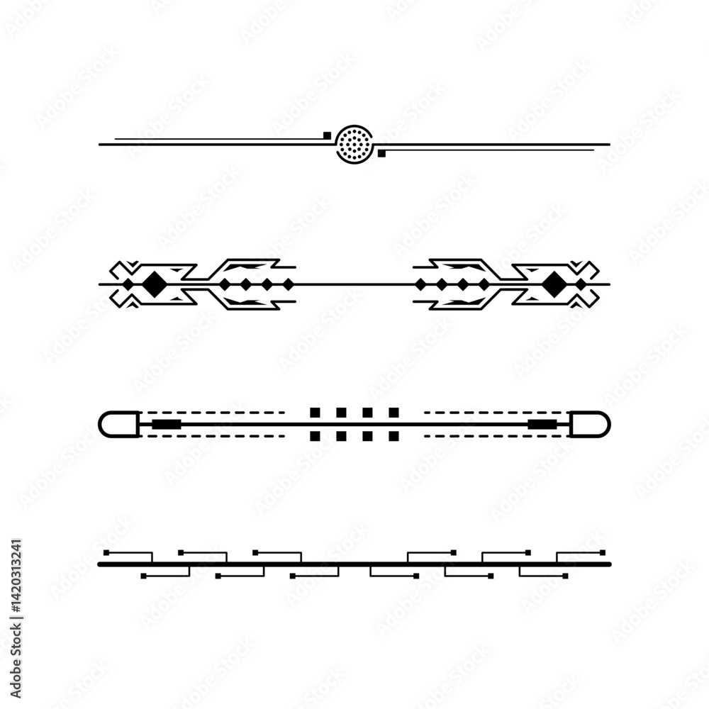Poster set black simple line collection doodle border elements vector design style sketch isolated illustra