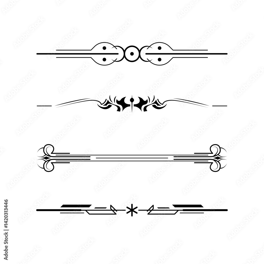 Poster set black simple line collection doodle border elements vector design style sketch isolated illustra