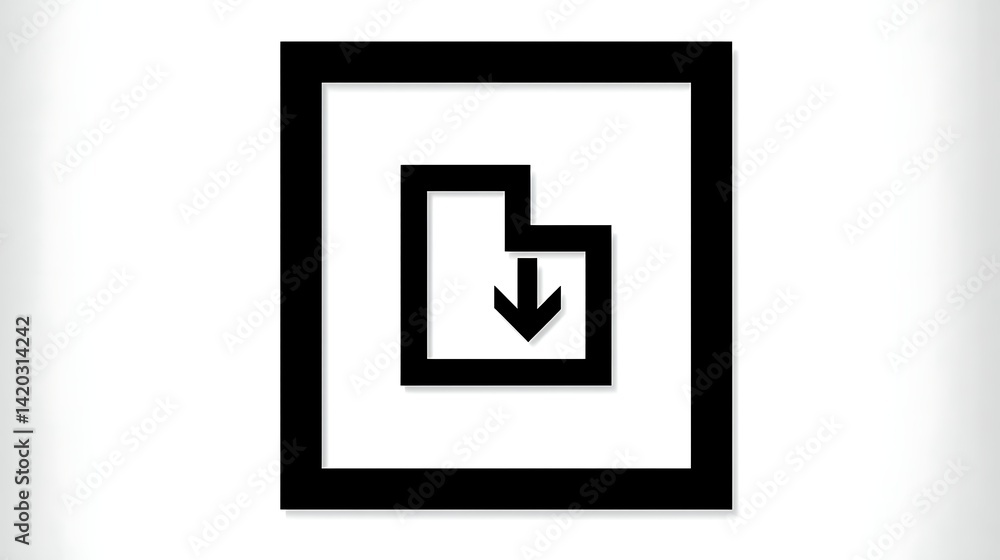 Poster symbol of data download within square frame black outline isolated white backdrop design element art