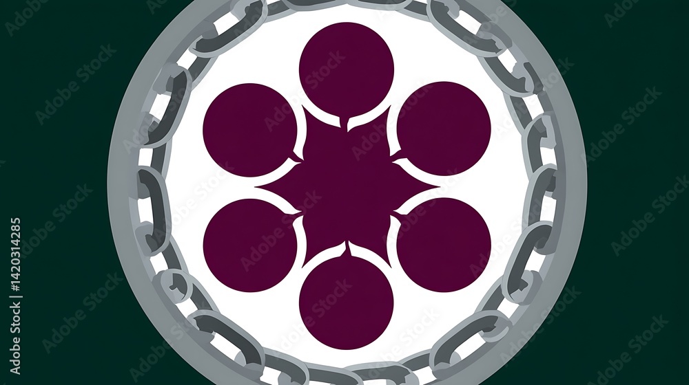 Poster symbolic abstract circle surrounded by chains with geometric pattern in the center design concept.