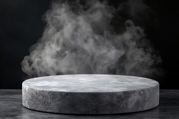 Gray stone podium with smoke