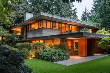 An Architect-Designed Home Featuring Layered Volumes, Concrete Textures, and Subtle Plant Accents, Blending Modern Minimalism with Organic Elements for a Harmonious and Contemporary Living Space