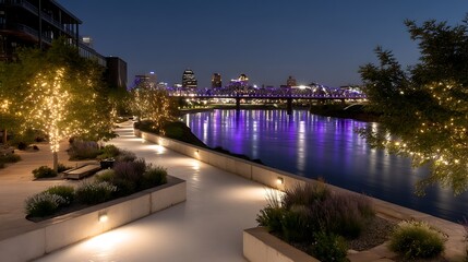 Tempe Town Lake Evening Reflections City Lights Illuminating Water Urban Nightscape Tranquil Scene.