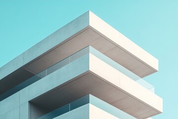An Asymmetrical Building with Overlapping Levels and Clean Outdoor Flooring, Showcasing Innovative Architectural Balance, Dynamic Form, and Minimalist Exterior Details in a Thoughtfully Composed Moder