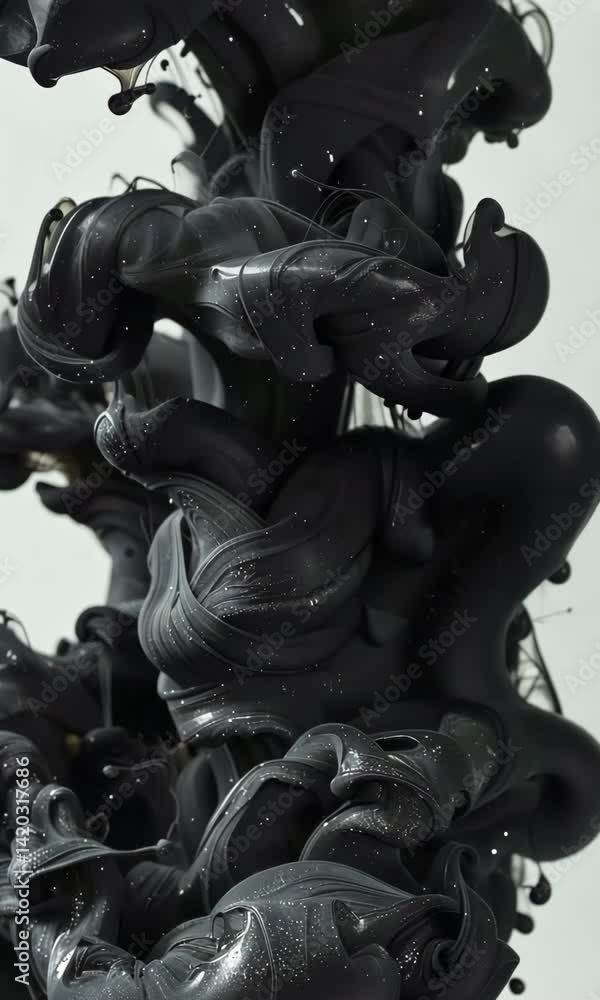 Aufkleber dynamic black fluid motion creates striking abstract art in a modern gallery setting