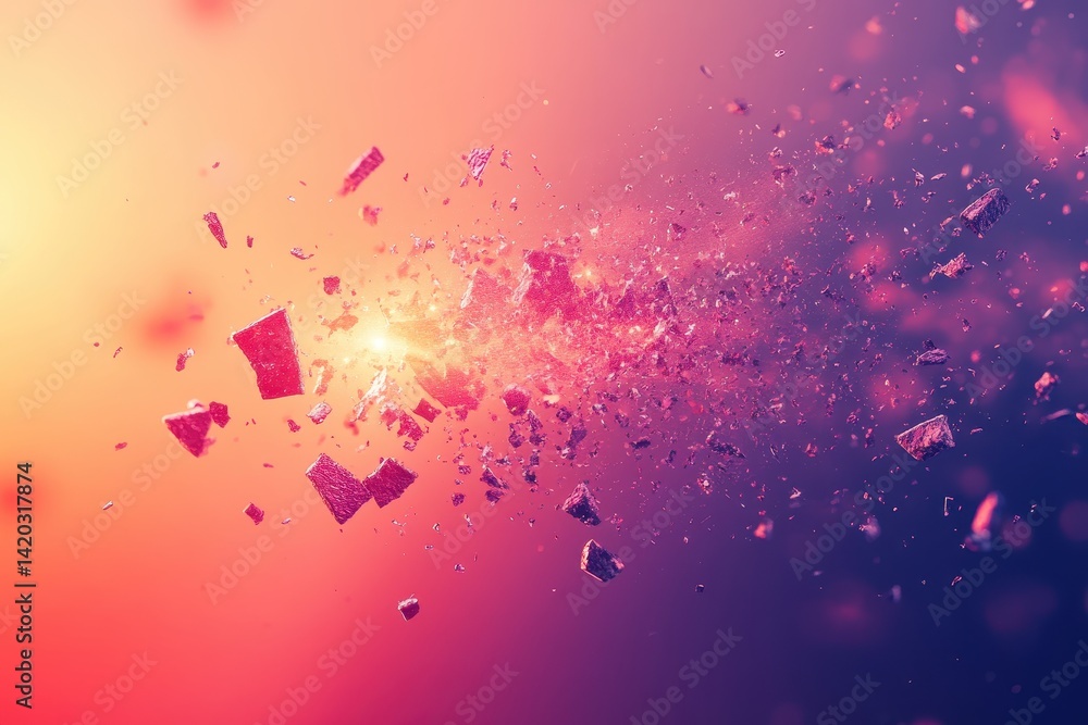 Poster colorful cosmic explosion with shimmering fragments scattered in a vibrant space backdrop during an 