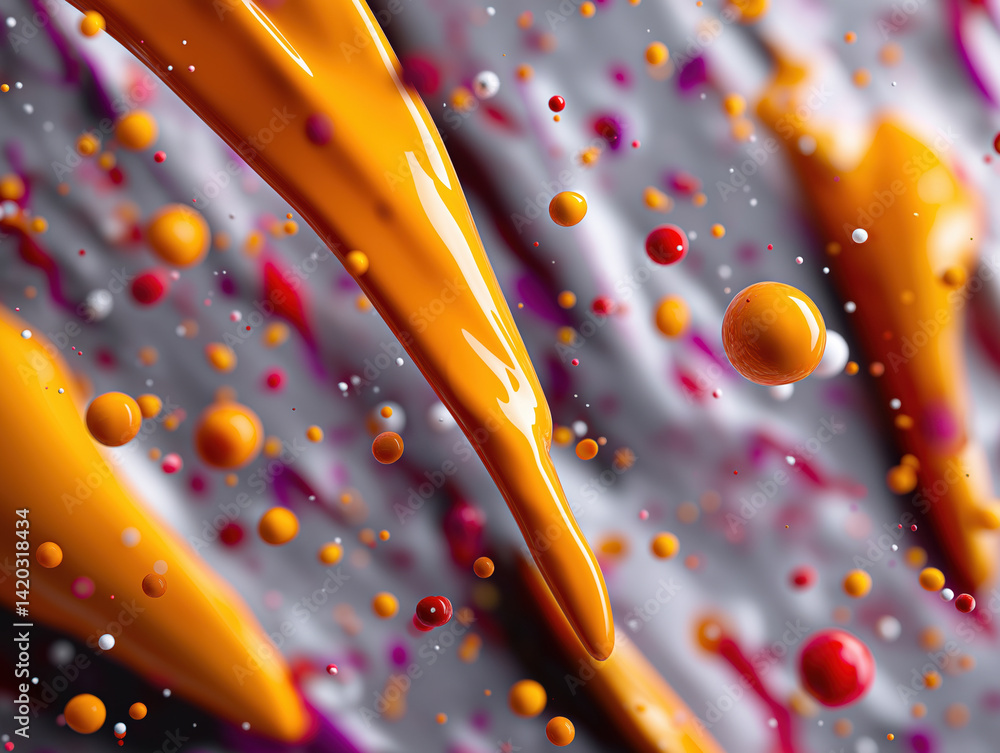 Poster colorful splashes of paint create an abstract art composition in vibrant hues