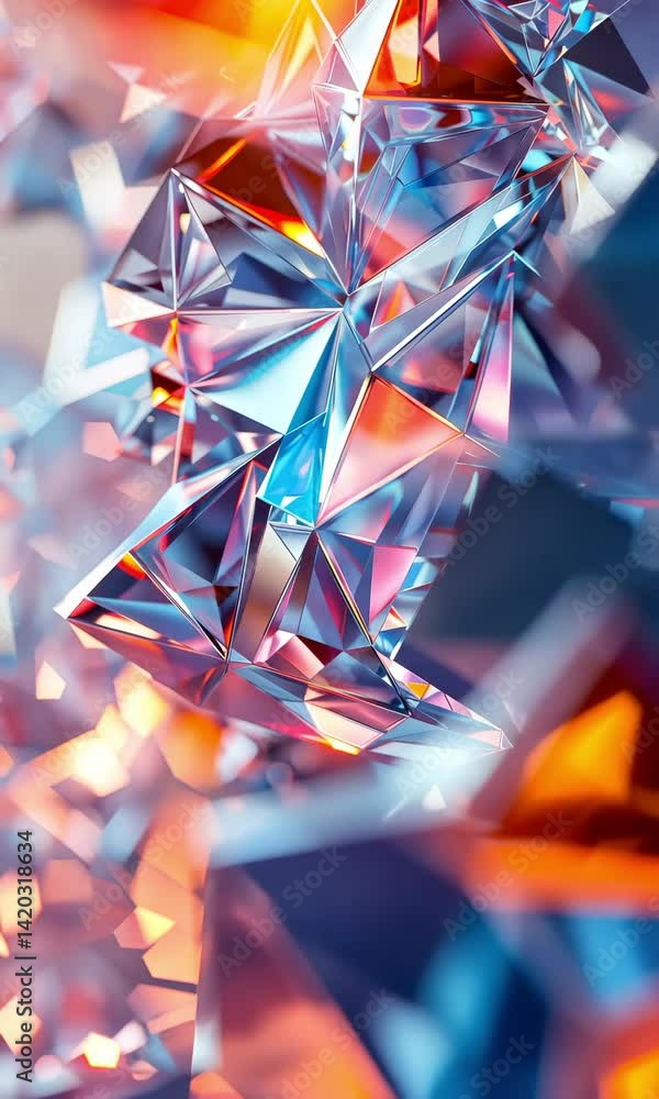 Poster unique geometric forms of colorful crystals reflecting light brilliantly in an abstract display
