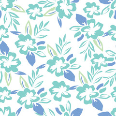 Elegant trendy vector ditsy floral seamless pattern design of beautiful abstract flowers and leaves. Foliage repeat texture background. Suitable for wallpaper, surface printing and textile