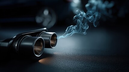 Sport exhaust tips industrial garage realistic photograph engine environment close-up vapo standard impact