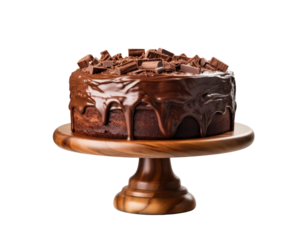 chocolate cake on wooden tray stand isolated on white or transparent png