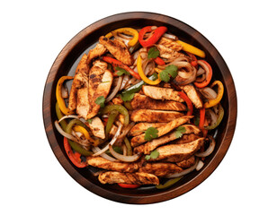 chicken fajita food on wooden plate isolated on white or transparent png