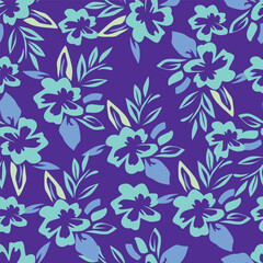 Elegant trendy vector ditsy floral seamless pattern design of beautiful abstract flowers and leaves. Foliage repeat texture background. Suitable for wallpaper, surface printing and textile