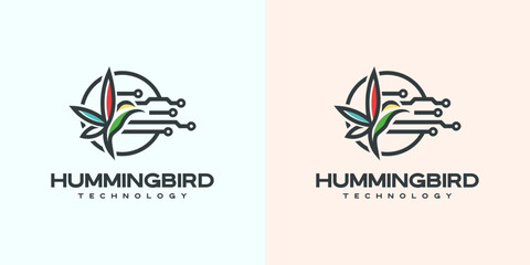 Hummingbird silhouette nest logo vector icon illustration technology © Solonia