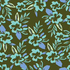 Elegant trendy vector ditsy floral seamless pattern design of beautiful abstract flowers and leaves. Foliage repeat texture background. Suitable for wallpaper, surface printing and textile