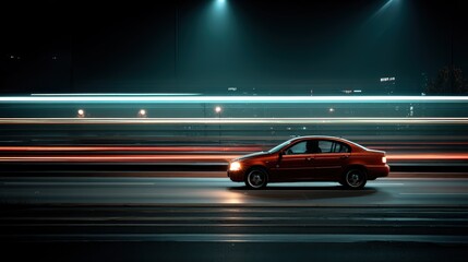 Dynamic motion blur of a glowing standard urban street photography nighttime side view vibrant energy