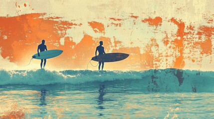 Two surfers, dressed in black wetsuits, are running out of the ocean while carrying long surfboards.