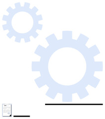 Two gears interlocked to represent motion and coordination, with a document and text bars below. Ideal for teamwork, workflow, process, mechanics, productivity, innovation, simple landing page
