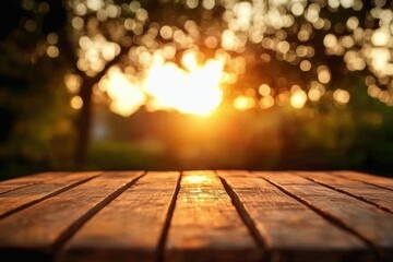 Rustic wooden table outdoors at sunset (1)