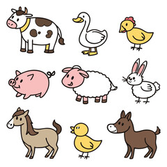 Fototapeta premium collection of cute farm and domestic animals icons eps