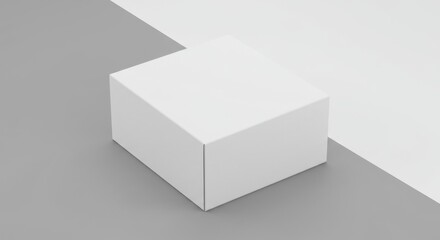 A simple image of a white cube on a gray and white surface with minimalist composition and lighting