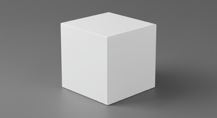 Fototapeta premium A simple white cube standing on a gray surface casting a subtle shadow in a studio environment