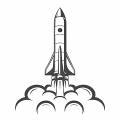 black and white outline rocket launch icon