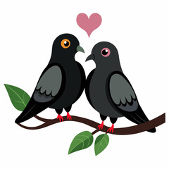 Love pigeons vector art illustration