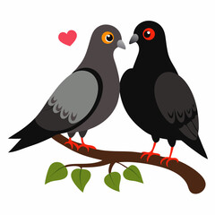 Love pigeons vector art illustration