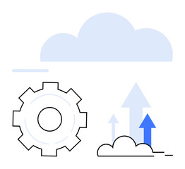 Gear symbolizing system integration, cloud for data storage, and arrows representing growth. Ideal for technology, innovation, cloud services, IT solutions, analytics, progress simple landing page