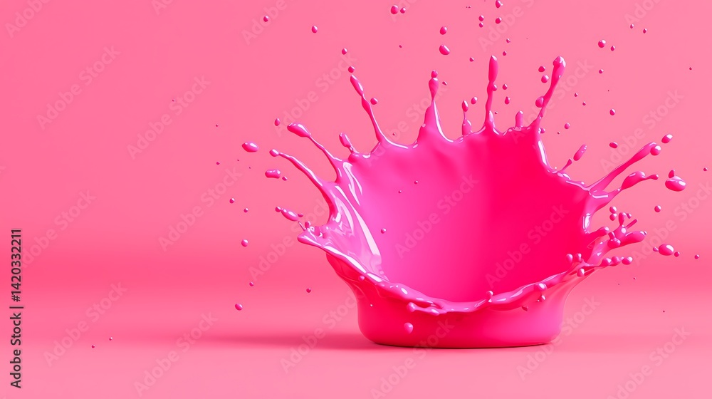 Poster vibrant pink liquid burst: a dynamic visual of fluid motion and colorful expression on solid backdro