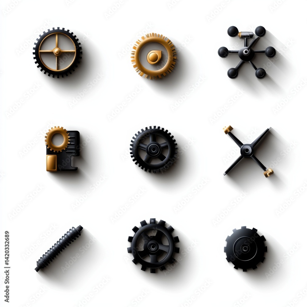 Poster a set of gears and other mechanical parts
