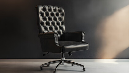 Website design incorporates a studio shot of a black ergonomic office chair with a grey background