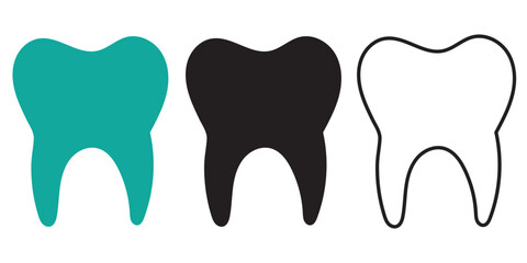 Tooth black icon symbol silhouette flat design style sign. Tooth simple silhouette on white. Dentist cocnept. Modern, minimalist icon in black color. Web site and mobile app design vector element.